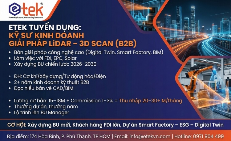 Tuyển Dụng Kỹ Sư Kinh Doanh B2B (Sales Engineer) – Giải Pháp LiDAR & 3D Scan Tại TP.HCM