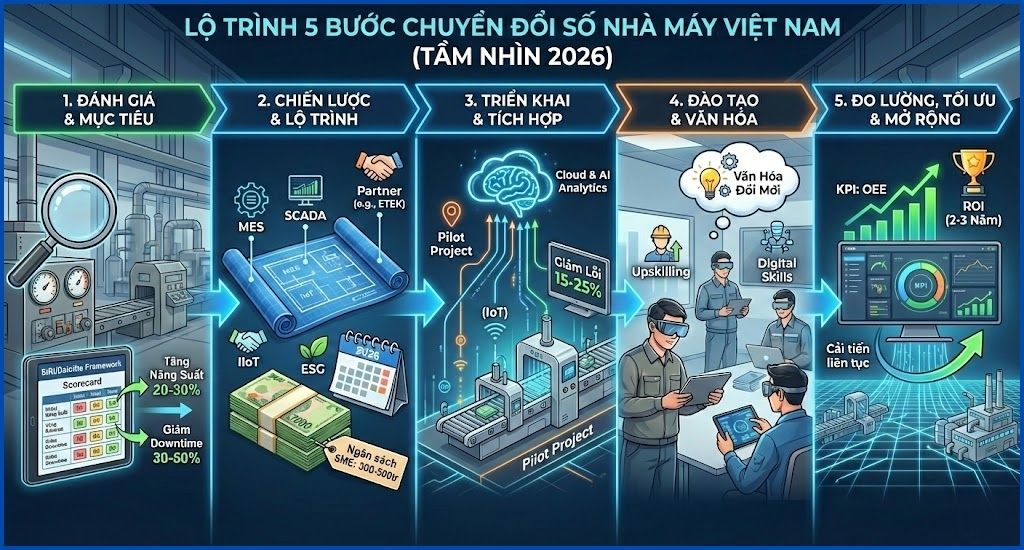 ảnh minh họa 5 bước quy trình chuyển đổi số cho nhà máy sản xuất tại Việt Nam năm 2026