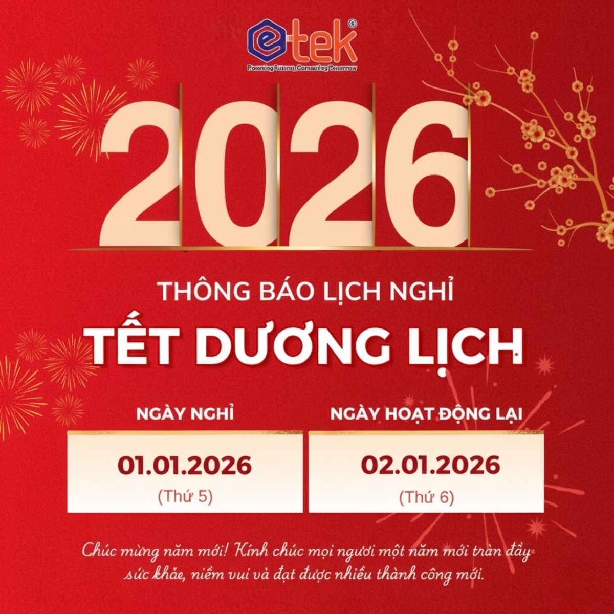 Thông báo nghỉ tết dương lịch 2026