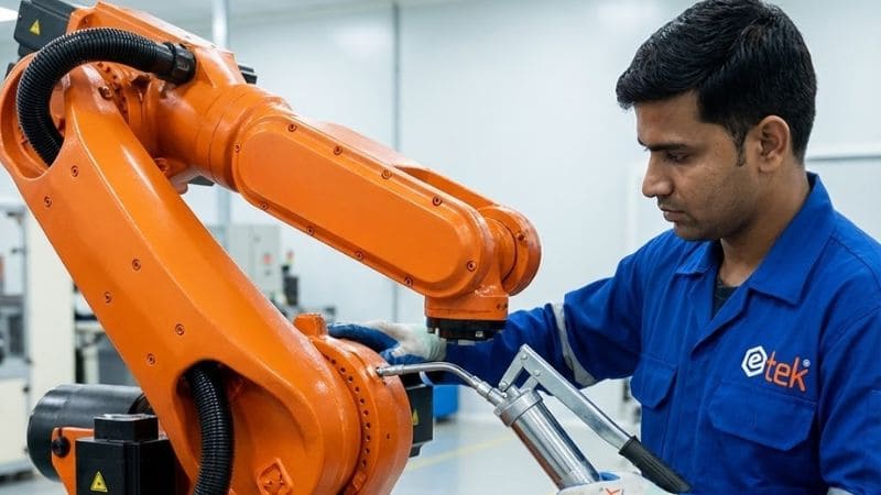 Bảo dưỡng bơm mỡ bôi trơn cho cánh tay robot