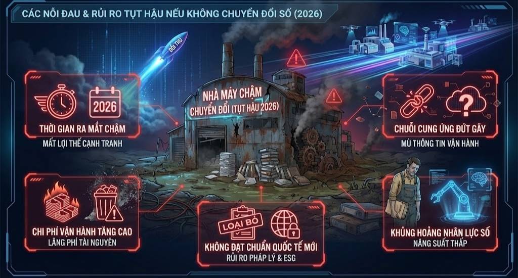 Các nỗi đau và rủi ro tụt hậu nếu không áp dụng chuyển đổi số sản xuất năm 2026